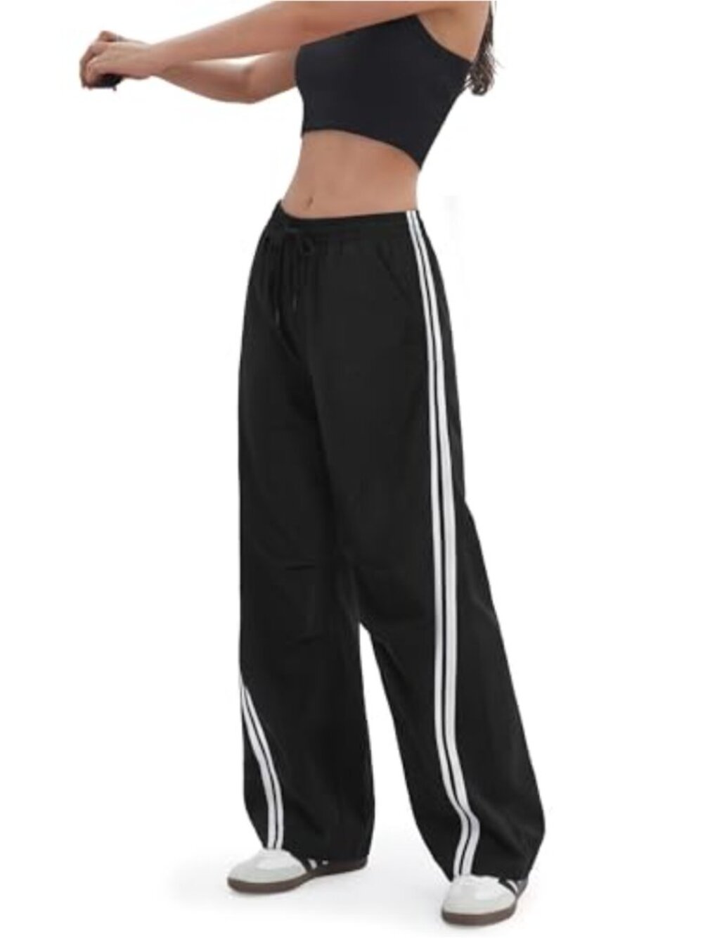 Women's Baggy Wide Leg Track Pants Parachute Elastic Waist Drawstring
